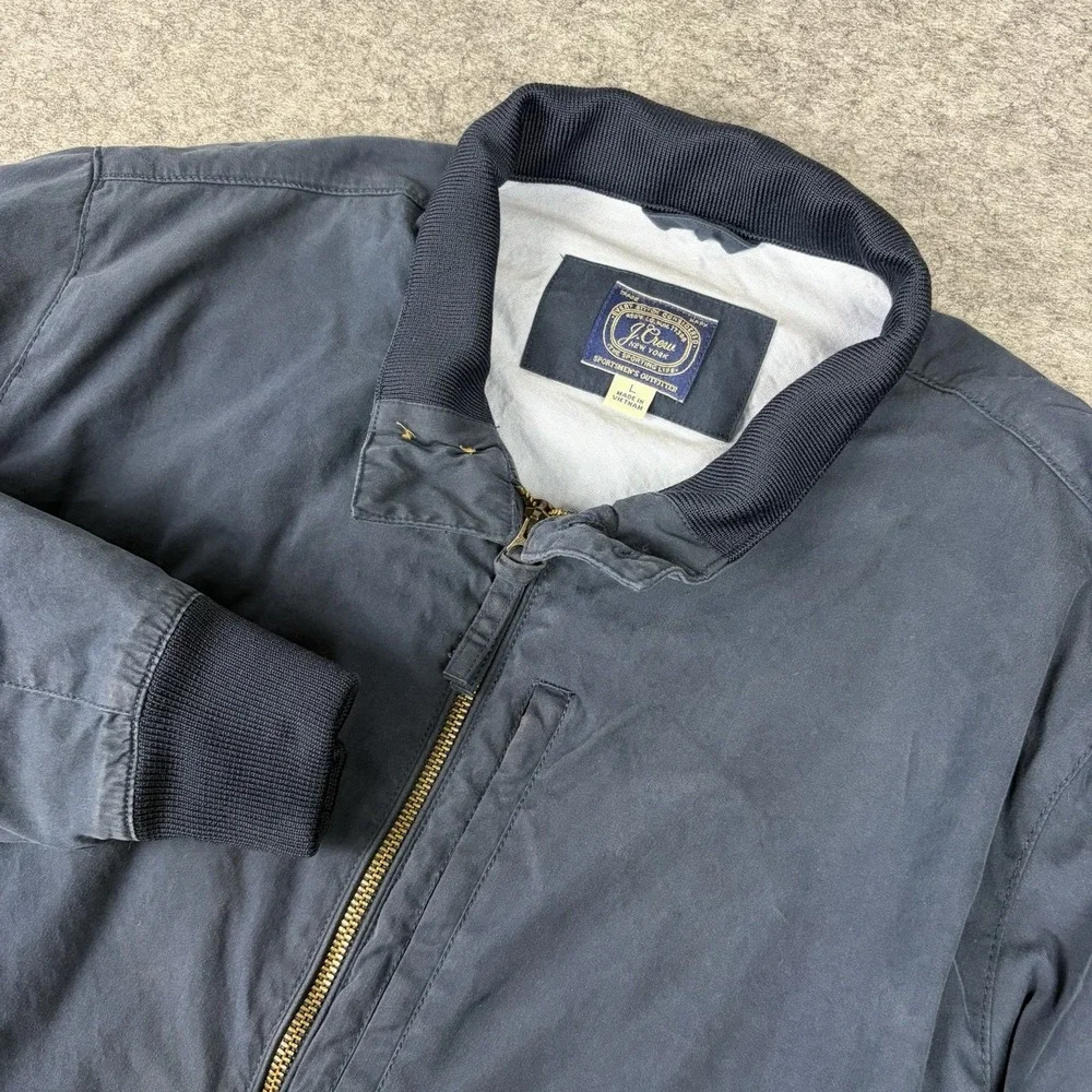 J Crew Harrington Jacket Men's Large Navy Blue Cotton Lined Full Zip Preppy